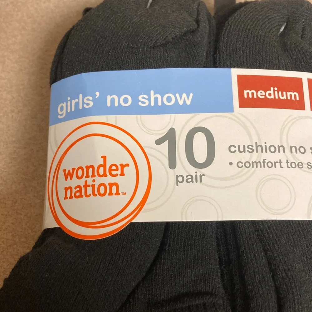 Wonder Nation Girls' Black No Show Socks - 10 Pack